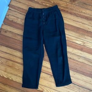 Madewell Cotton-Linen Pull-On High-Rise Tapered Pants Button-Front Black S